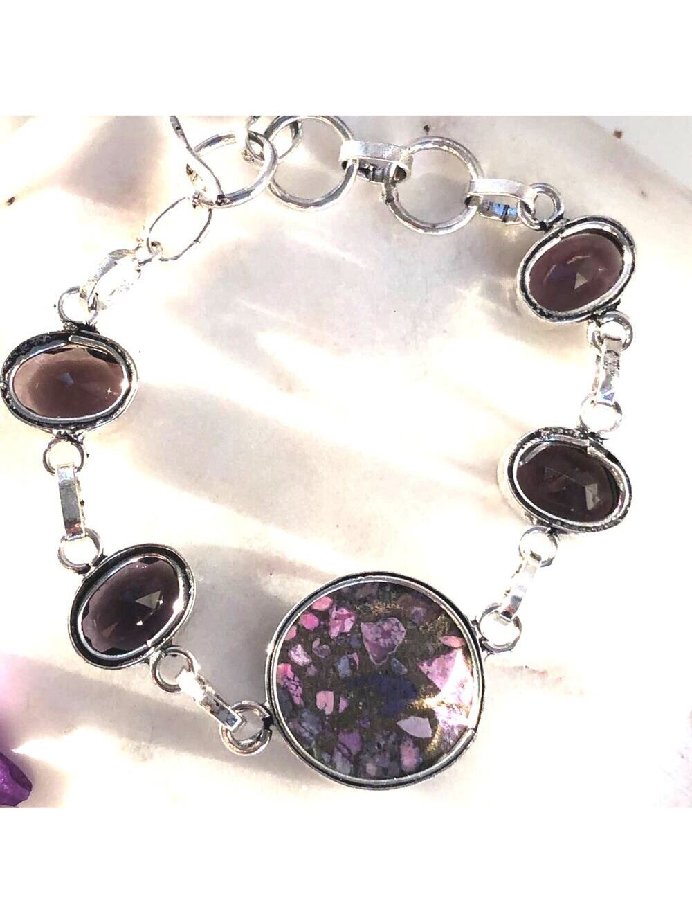 925 Sterling Spiny Oyster with Oval Amethyst Stones Bracelet 8"